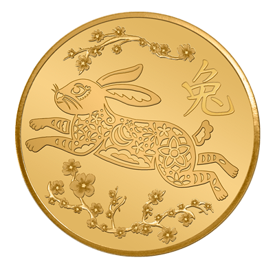 A picture of a 1/10 oz. TD Year of the Reliable Rabbit Gold Round